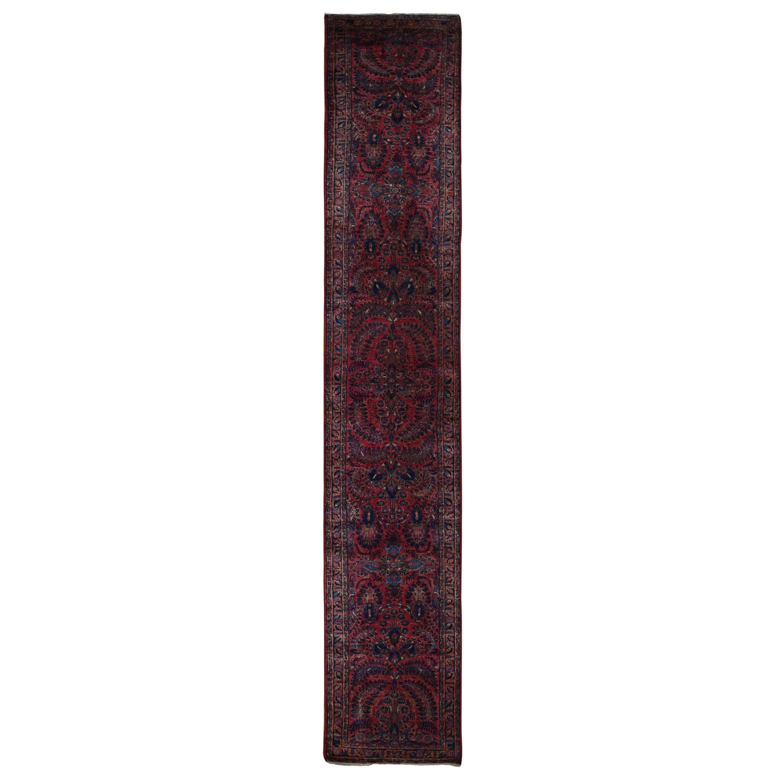2’2″x13’1″ Red Antique Zoroastrian Saroogh Hand Knotted Wool Runner Rug R78090
