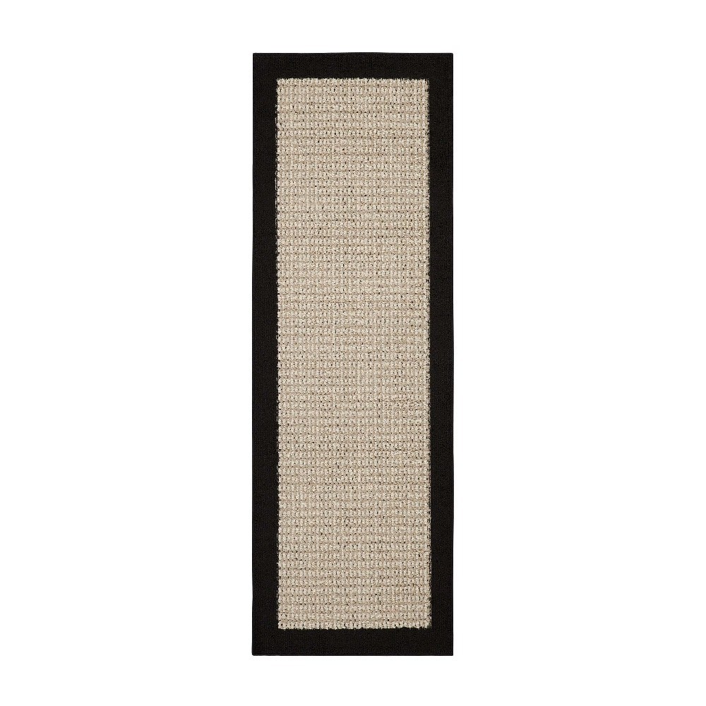 Indoor Runner Rug for Hallway 2×6 Feet Black Border Farmhouse Style Faux Sisal