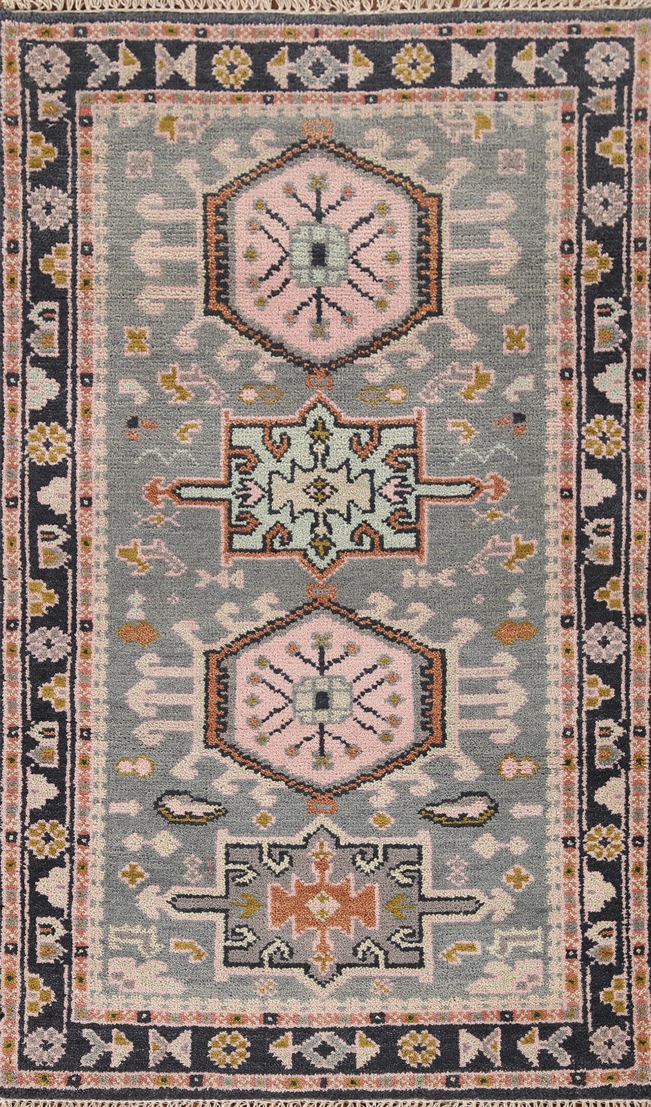 Heriz Serapi Grey Hand-Knotted Indian Carpet in Wool 5′ 0″ x 3′ 0″