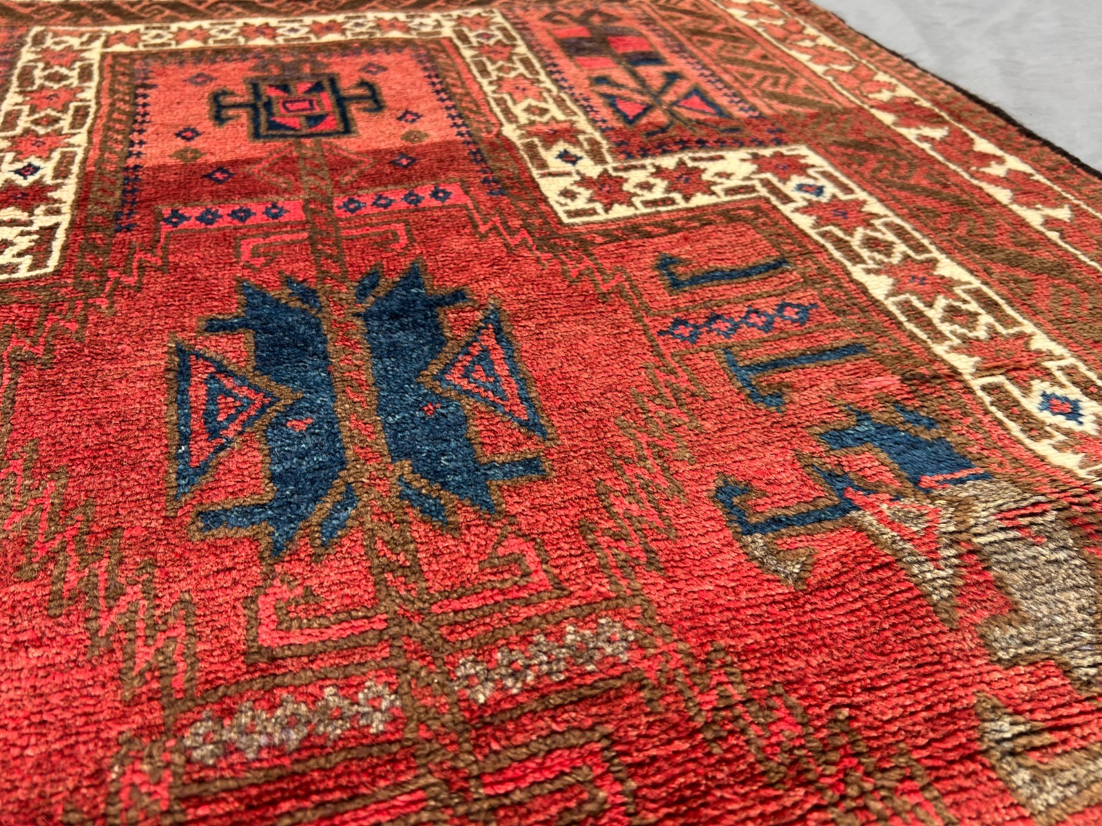 Red Turkish 3x4ft Vintage Hand Knotted Wool Rug Prayer Caucasian Tree Carpet