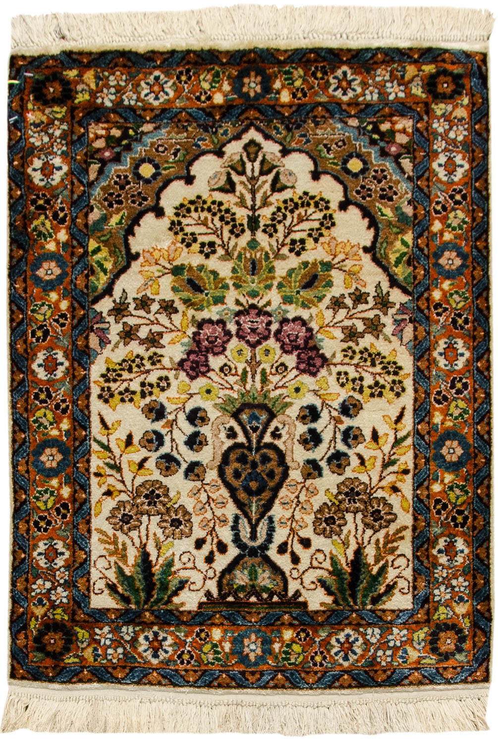 RRA 2×2 Kashmir Tree of Life Cream Rust Silk Rug 013193