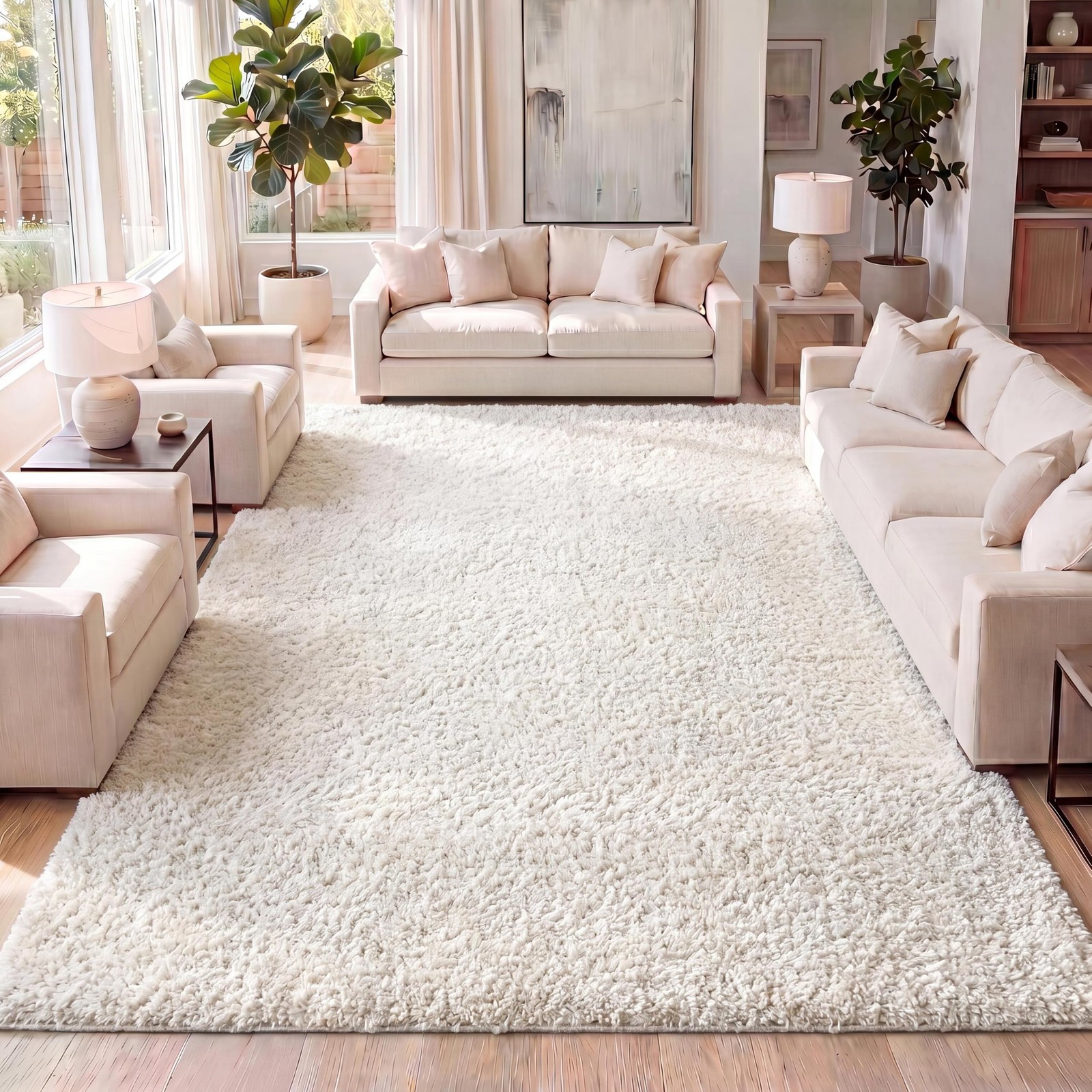 Mercer Shag Plush Cream Indoor Area Rug, 4×6, Contemporary, Modern, Easy-Clea…
