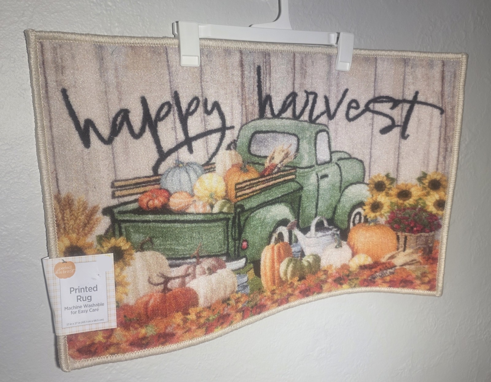 Perfect Harvest “ Happy Harvest” Fall Thanksgiving Rug Lightweight 17”x27”