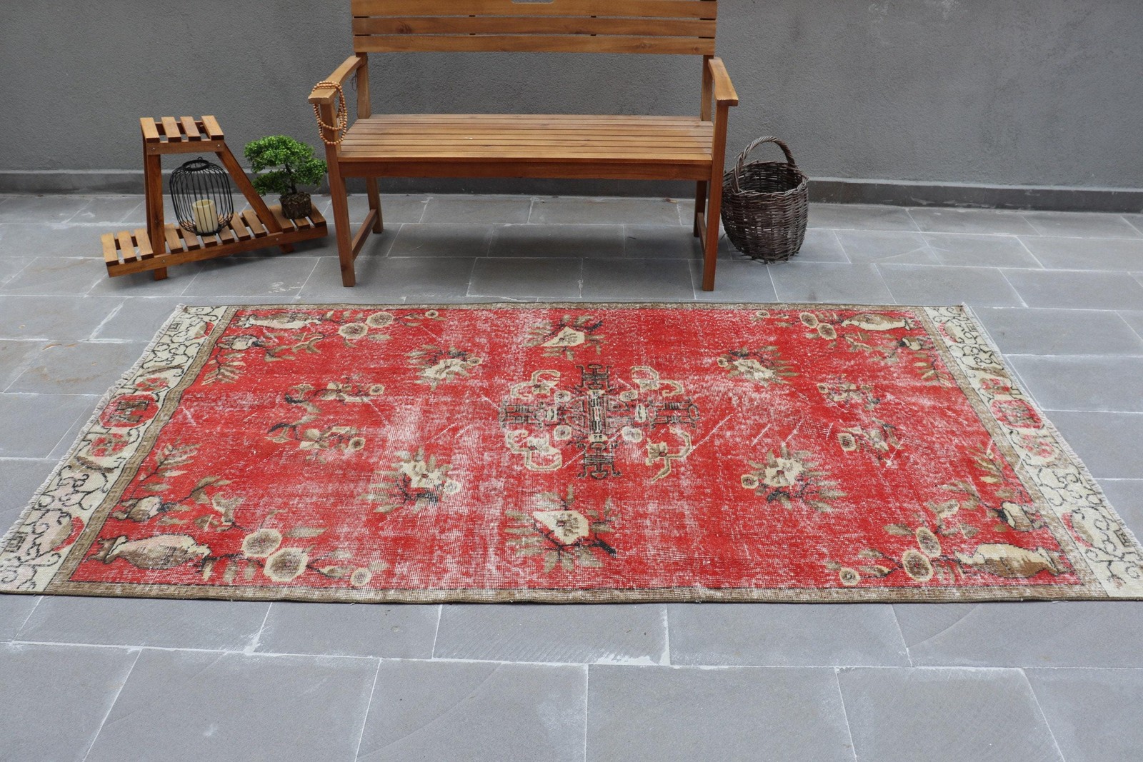 4,3×8,3 ft Rug, Turkish Vintage Rug, Red Moroccan Wool Rug