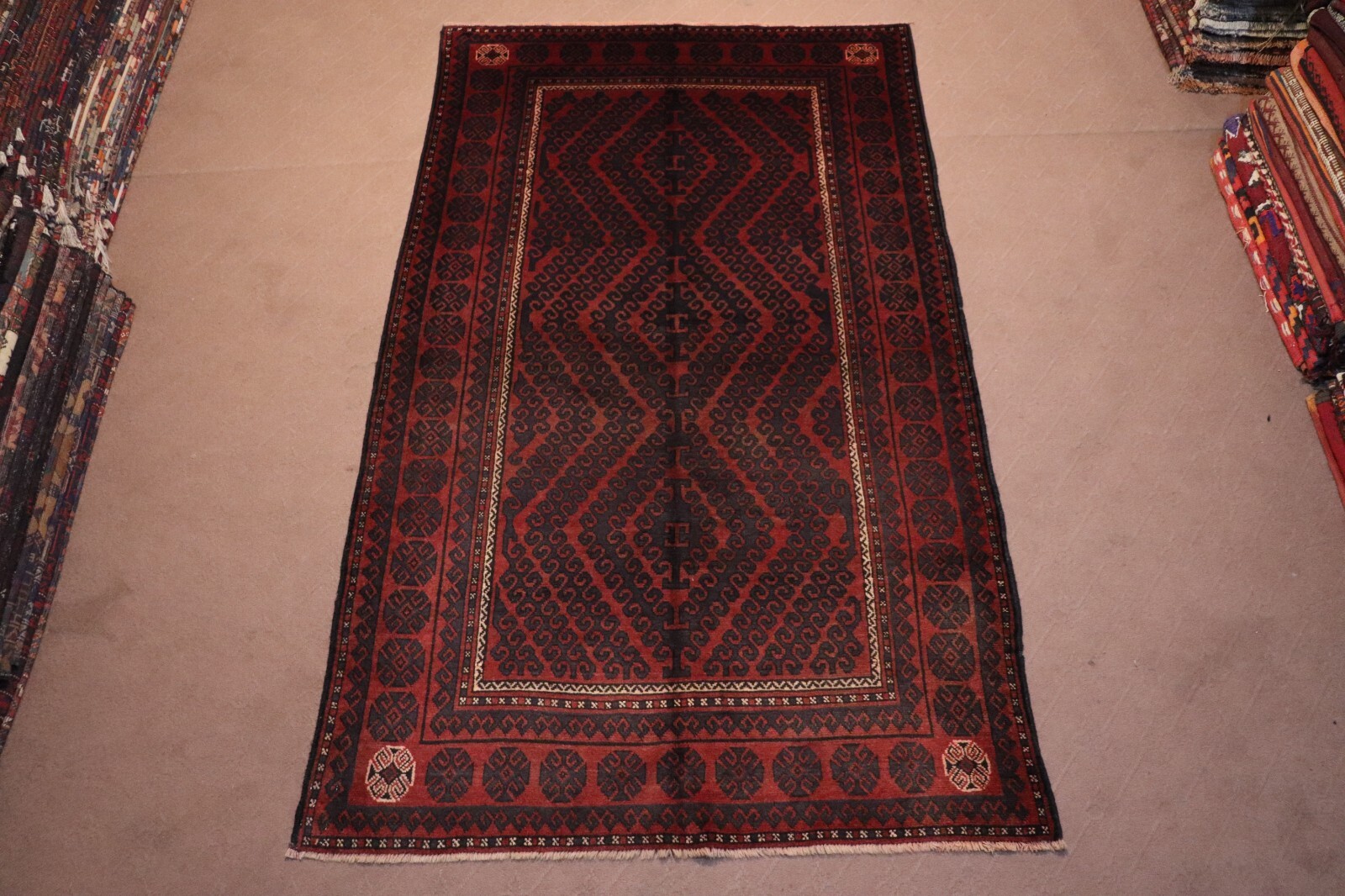 Vintage Afghan Hand-knotted Area rug 7’2”x4’3” ft Traditional Wool Carpet