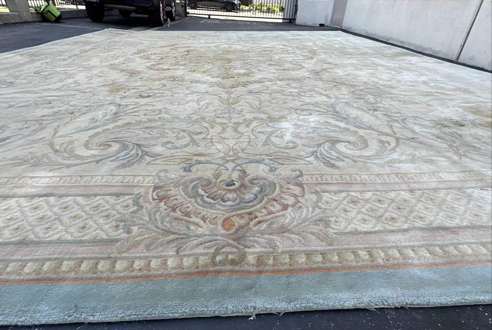 Auth:  Antique French Savonnerie Palatial Legendary KINGS Rug Aqua 17×22