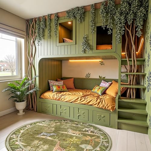 Round Rugs 6ft Summer Green Jungle Animals Print,Machine Washable 6′ Circle