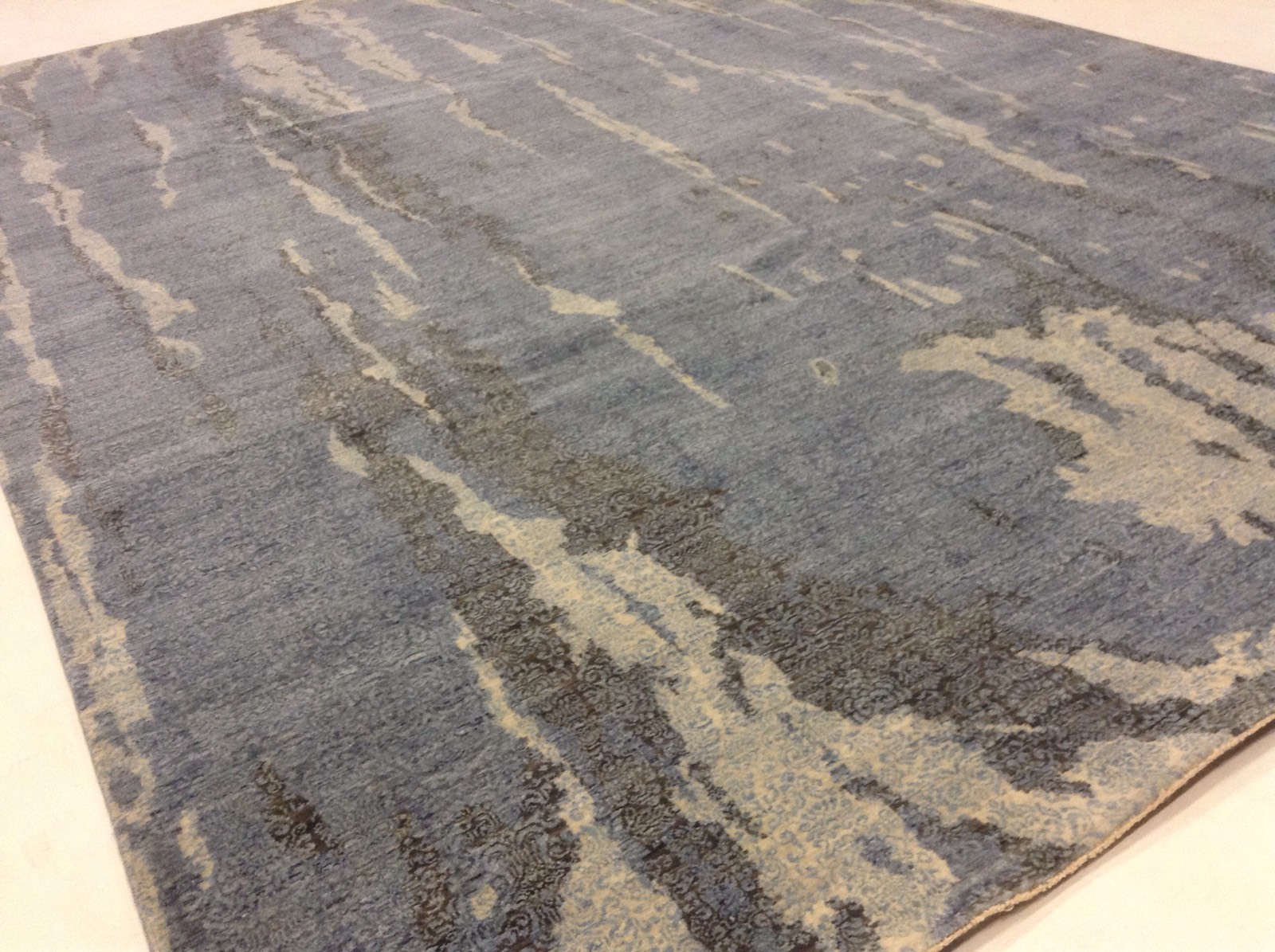 8′.11″ X 12′.3″ Soft Blue Black Modern Oriental Area Wool Rug Handmade Wool