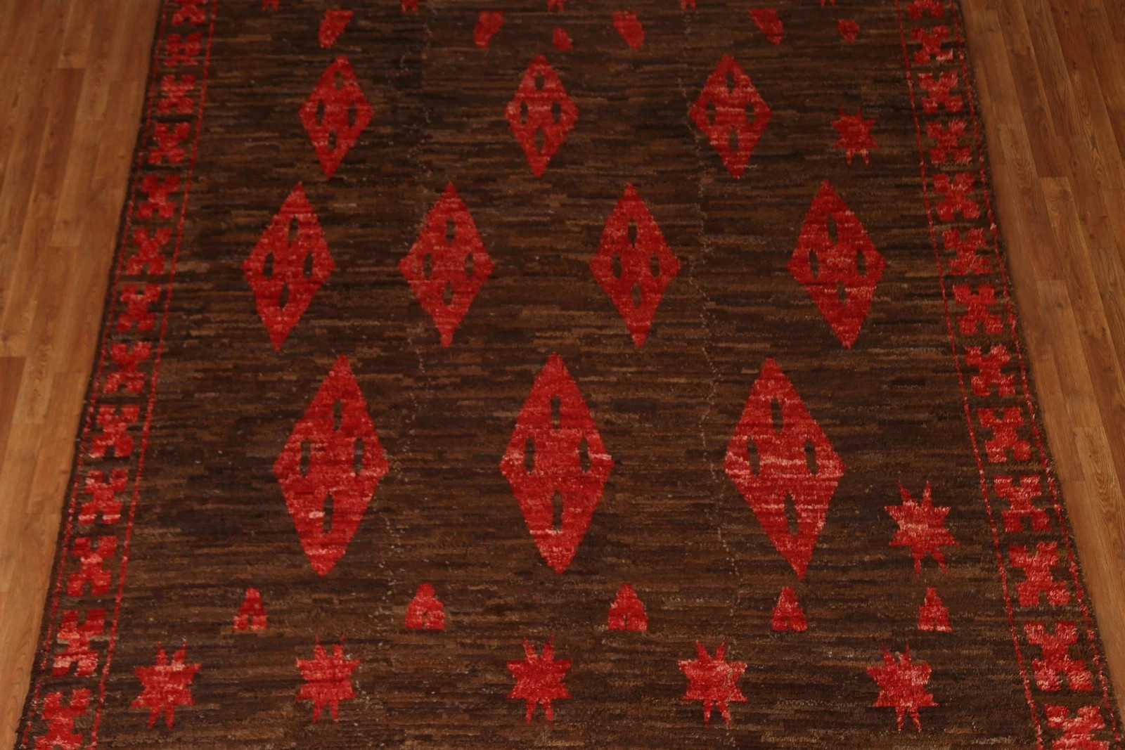 Dark Brown/ Red Geometric Moroccan Area Rug Handmade Living Room Carpet 8×10 ft