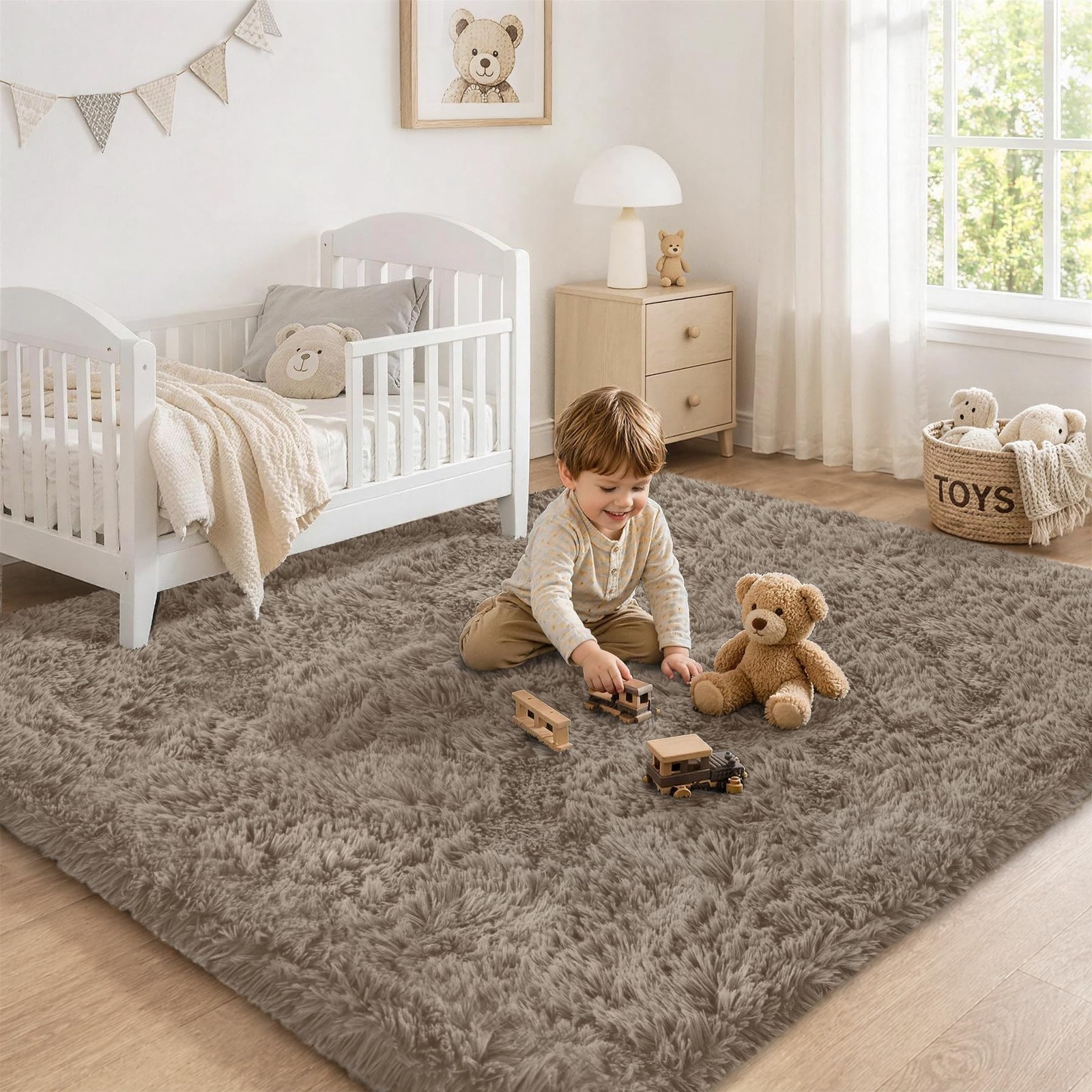 Tosuoka 5×7 Area Rugs for Living Room, Ultra Soft Fluffy Rug Shag Thick Taupe