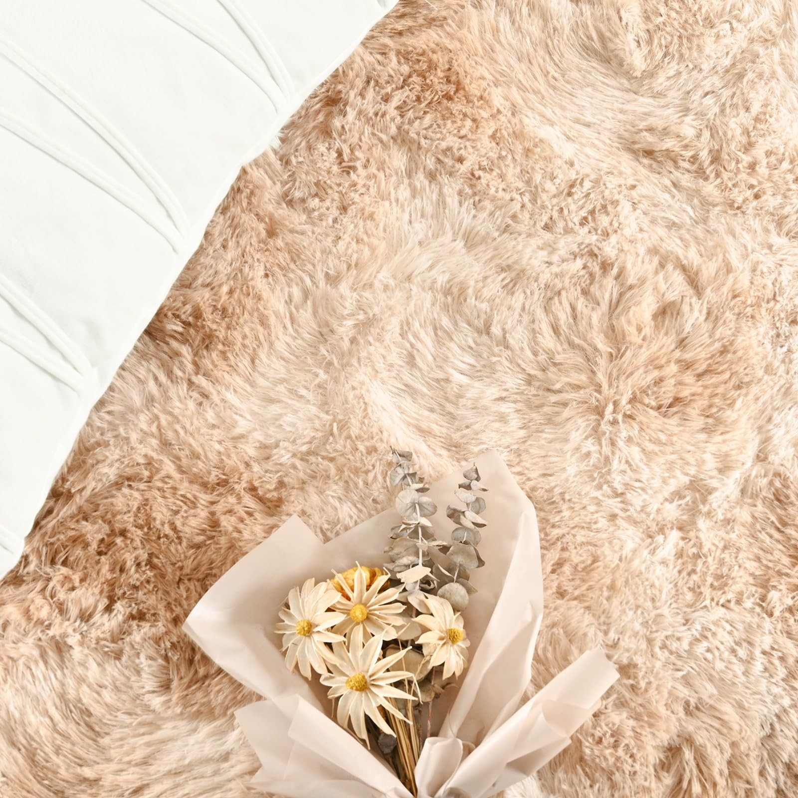 Large Area Rugs for Living Room, 4×6 Feet Tie-Dyed Beige Shaggy Rug Fluffy Th…