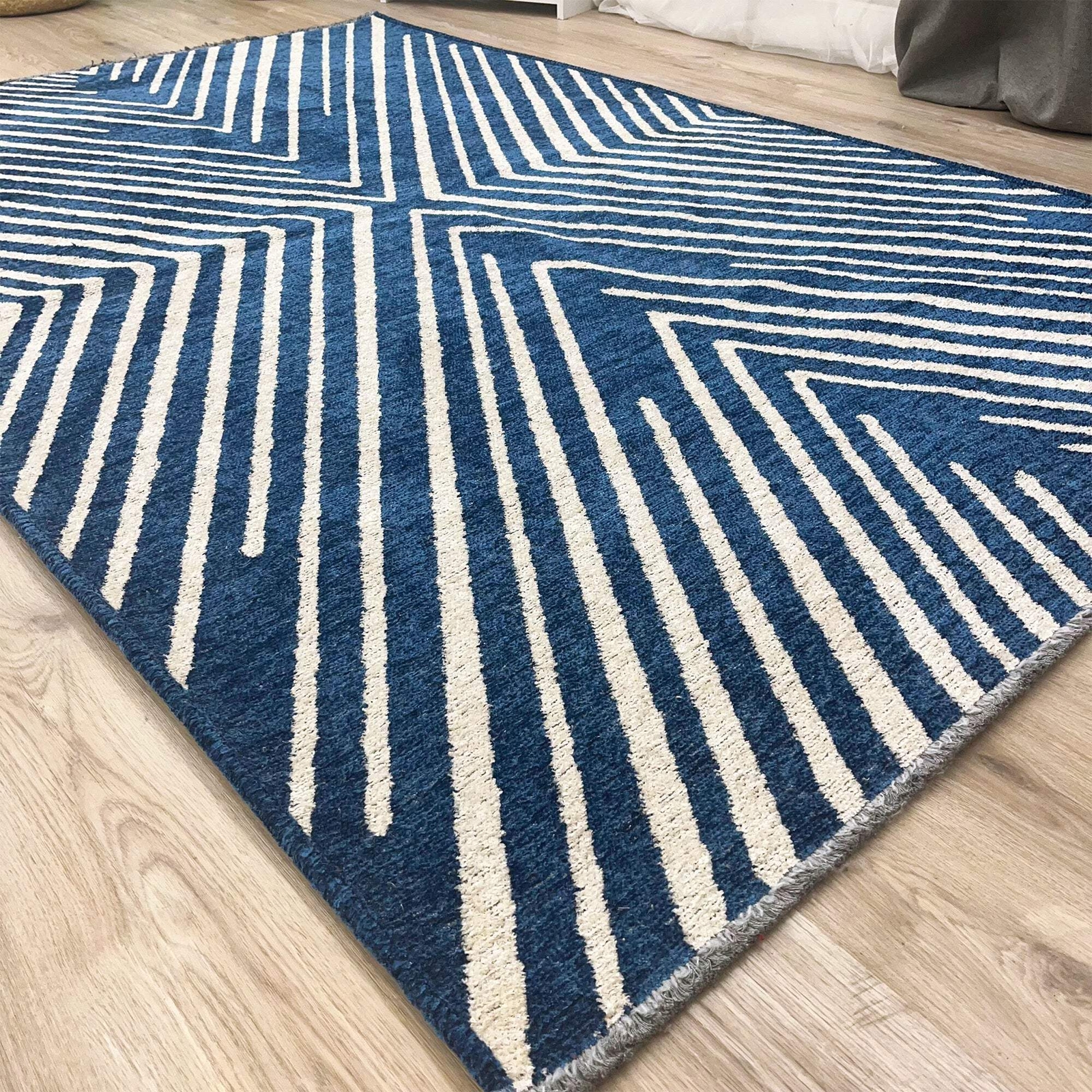 Alfa Rich Geometric Navy Blue Cream Washable Area Rugs for Living Room Bedroom