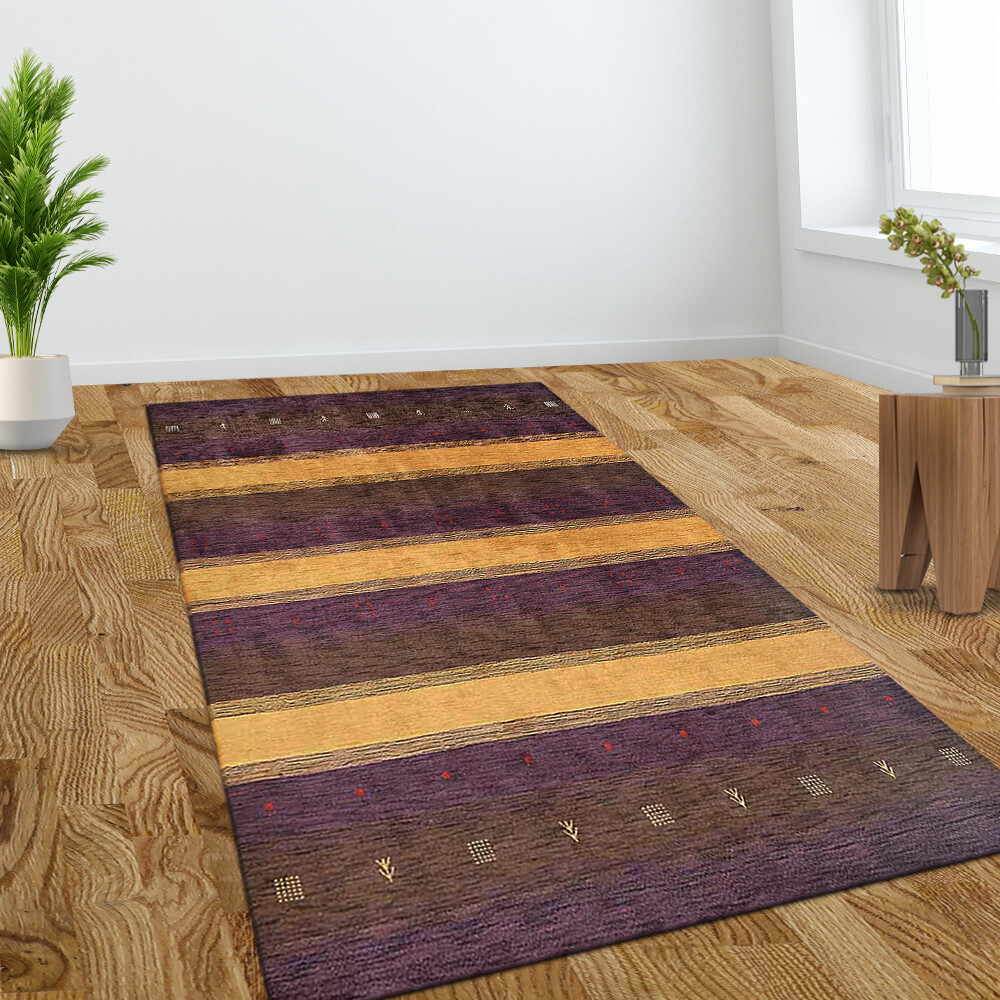 Eco-Friendly Hand Knotted Loom Wool Area Rug Contemporary Purple Gold BBL0A211