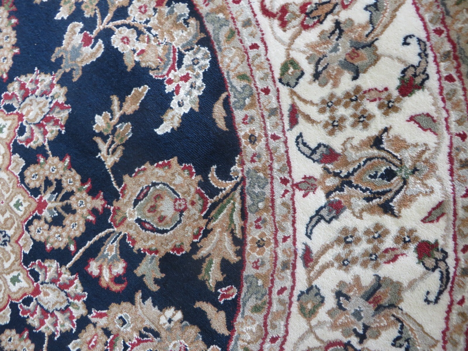 6 x 6 Round Hand Knotted Navy Blue Nain With Silk Oriental Rug G14106