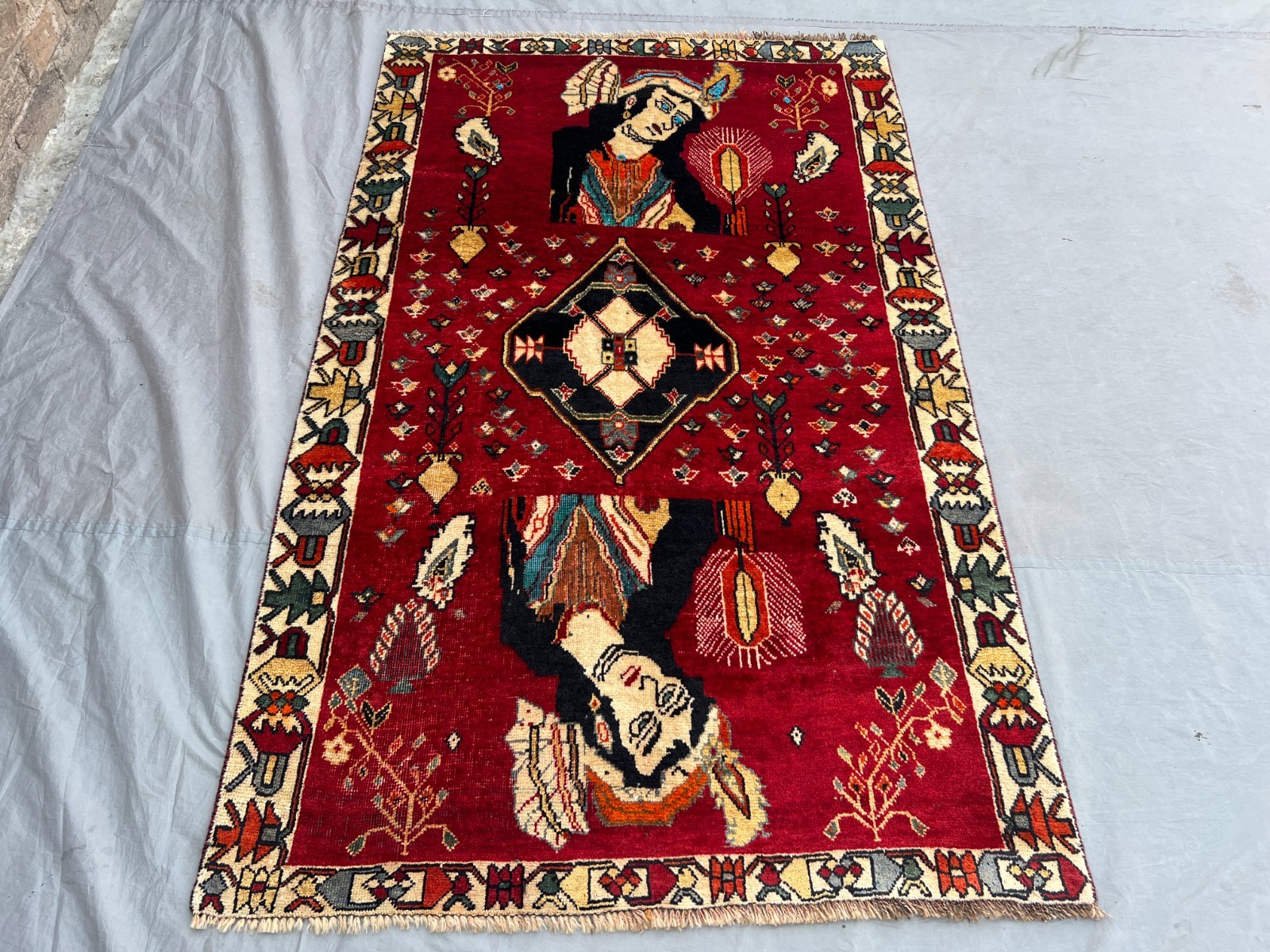 3’10″x6’2″ Ft Vintage Afghan Baluchi Pictorial Hand Knotted Wool Rug