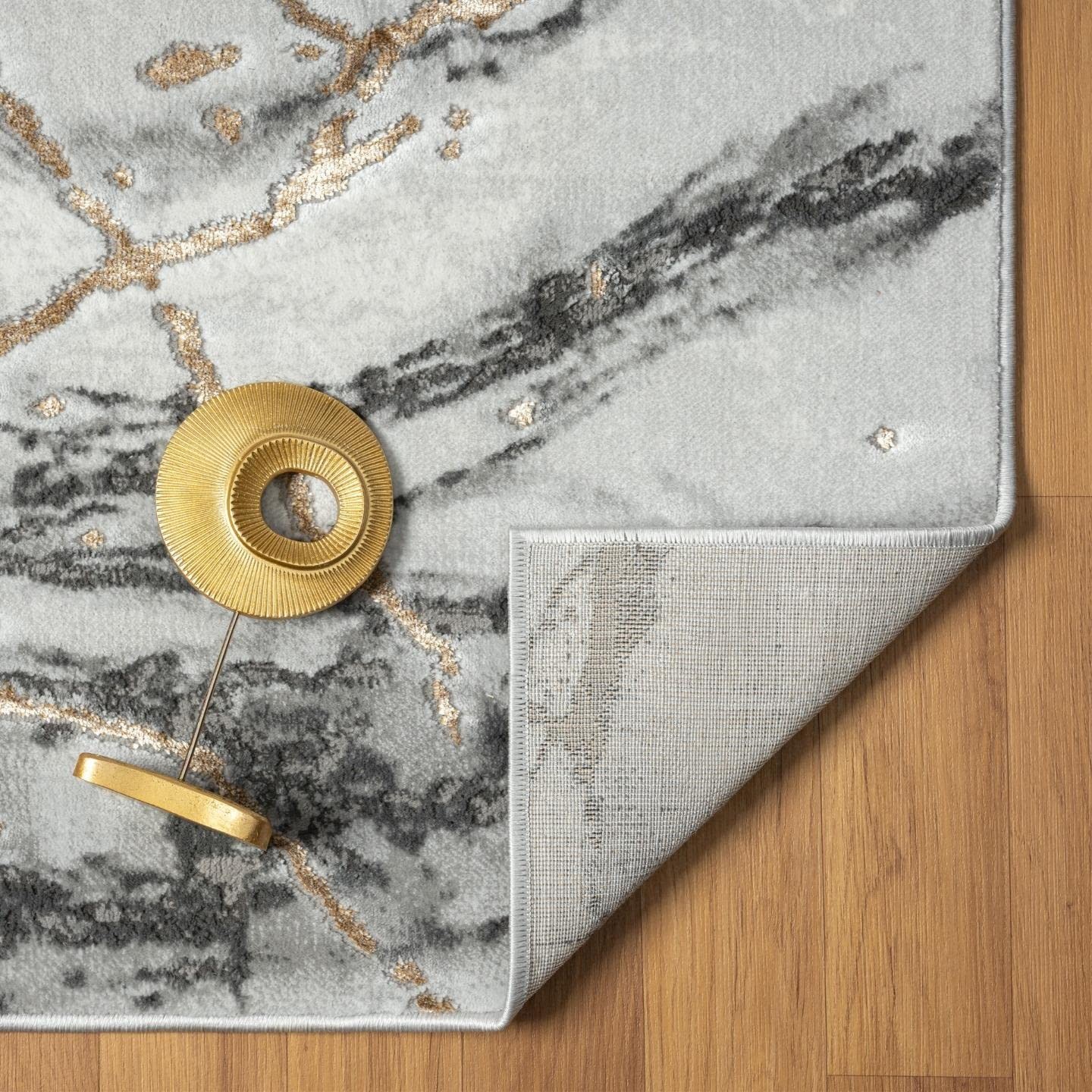 Luxe Weavers Ivory Gold 4X5 Marble Abstract Area Rug 2150 Ivory 4X5