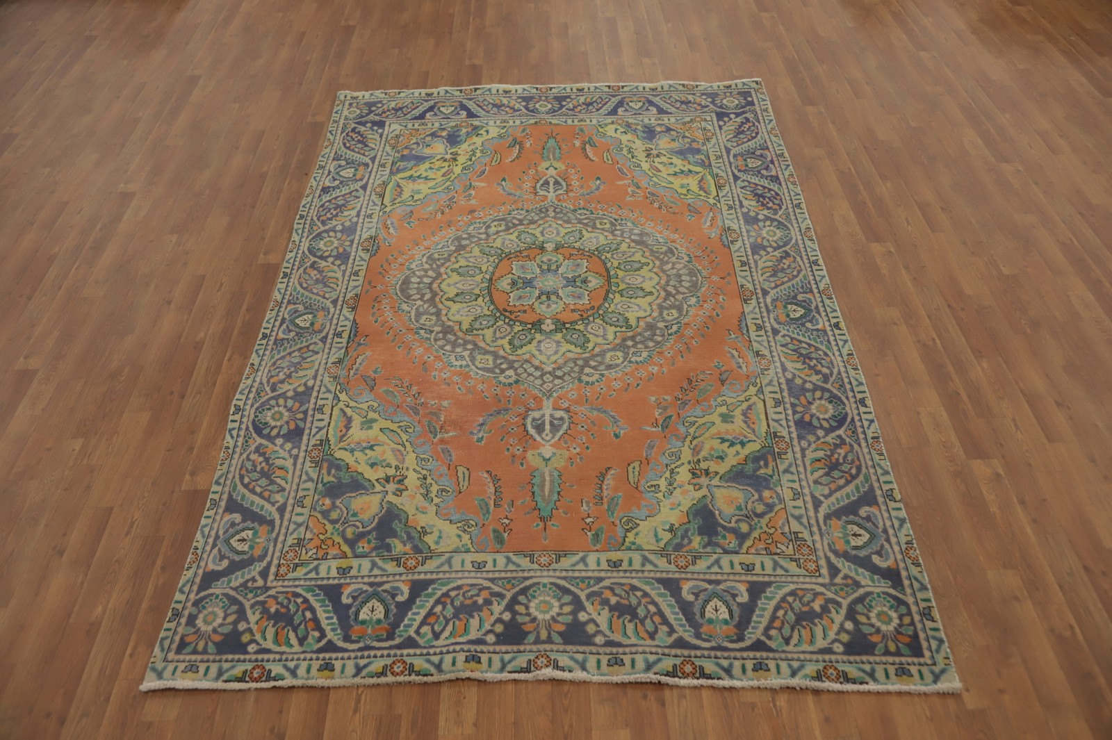 Over-Dyed Orange Wool Traditional Vintage Rug Hand-made Room Size Carpet 6×9