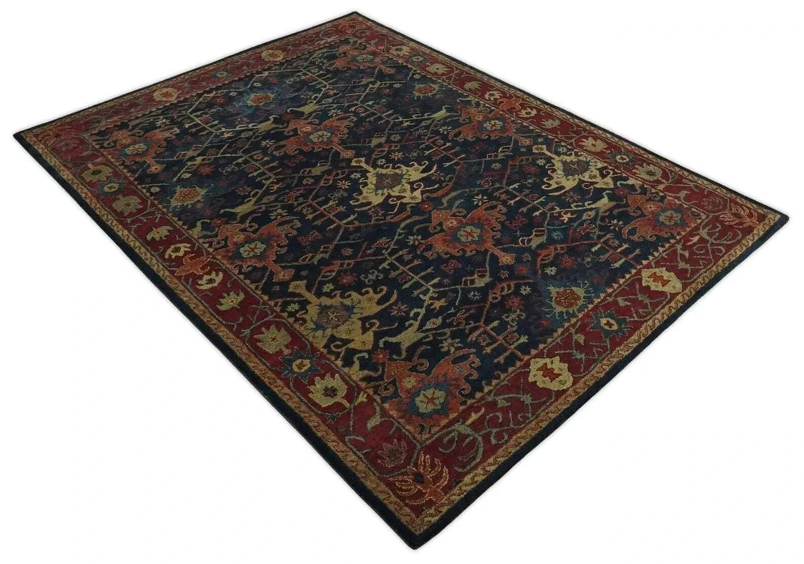 Multi Blue Traditional Handmade Tufted 100% Wool Area Rugs & Carpets