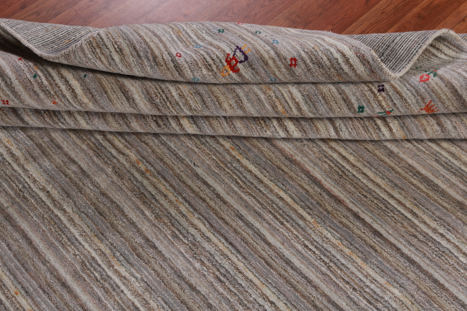 Eye-catching Gabbeh Area Rug Grey Handmade Wool 9×12 ft