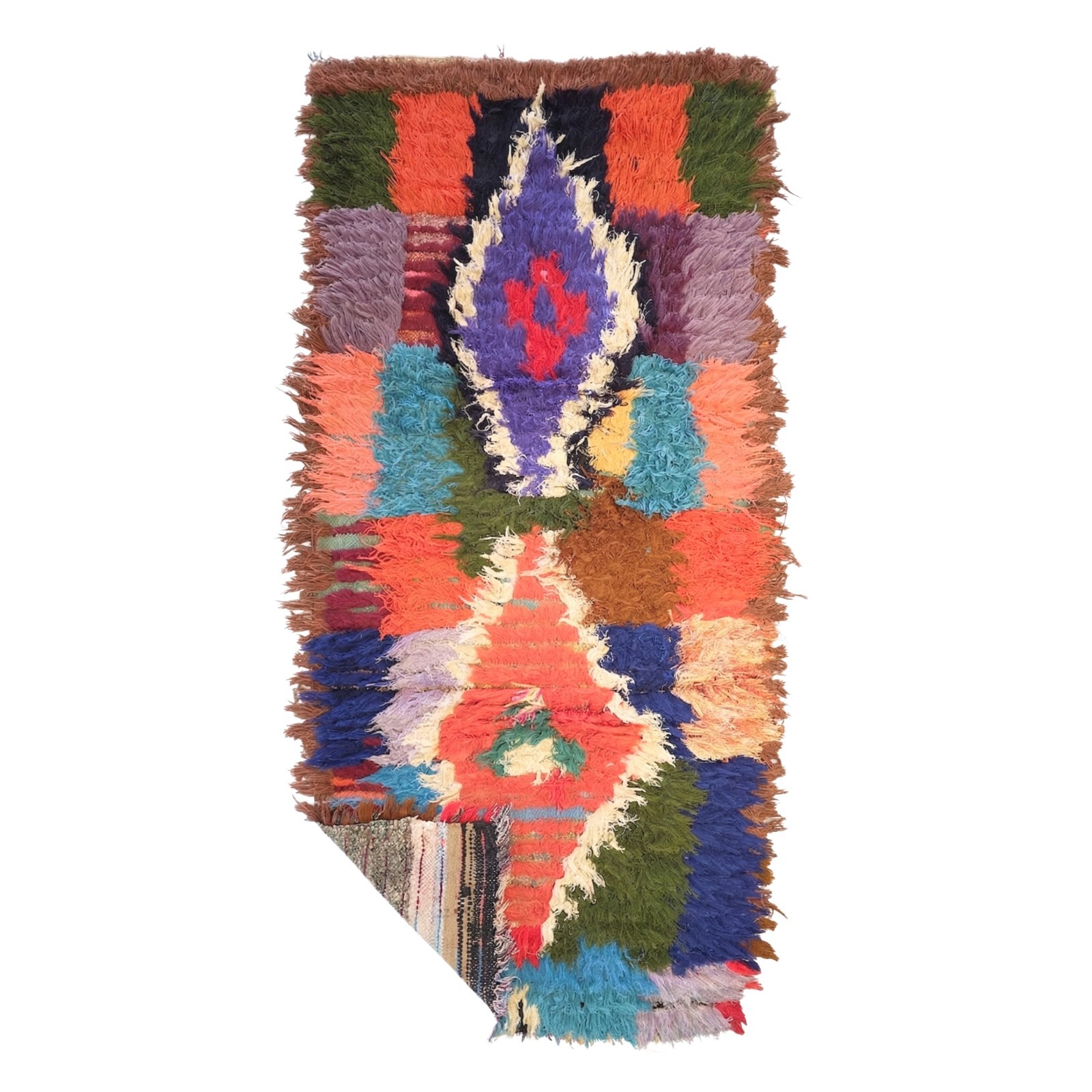 Moroccan Handmade Vintage Rug 2’4×5’4 Berber Geometric Purple & Red Cotton Rug