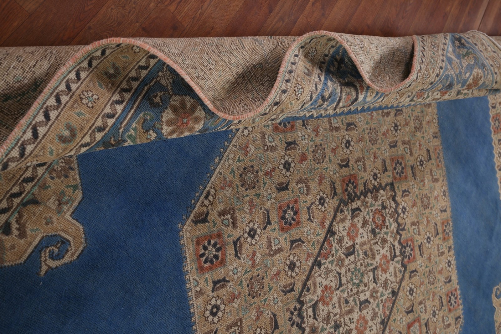 Blue Over-dyed Area Rug 10×13 Hand-knotted Wool Geometric Traditional Carpet
