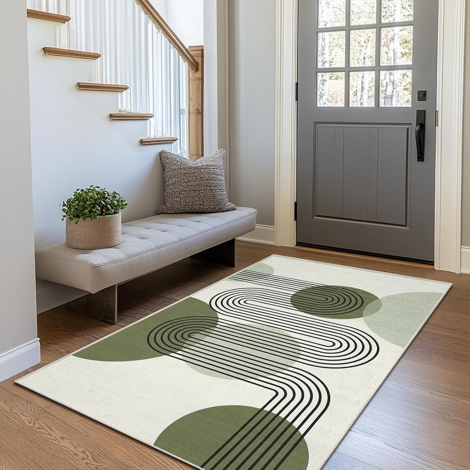 Sage Green and White Boho Area Rug for Bedroom or Entryway -3 X 5- Brand New!!