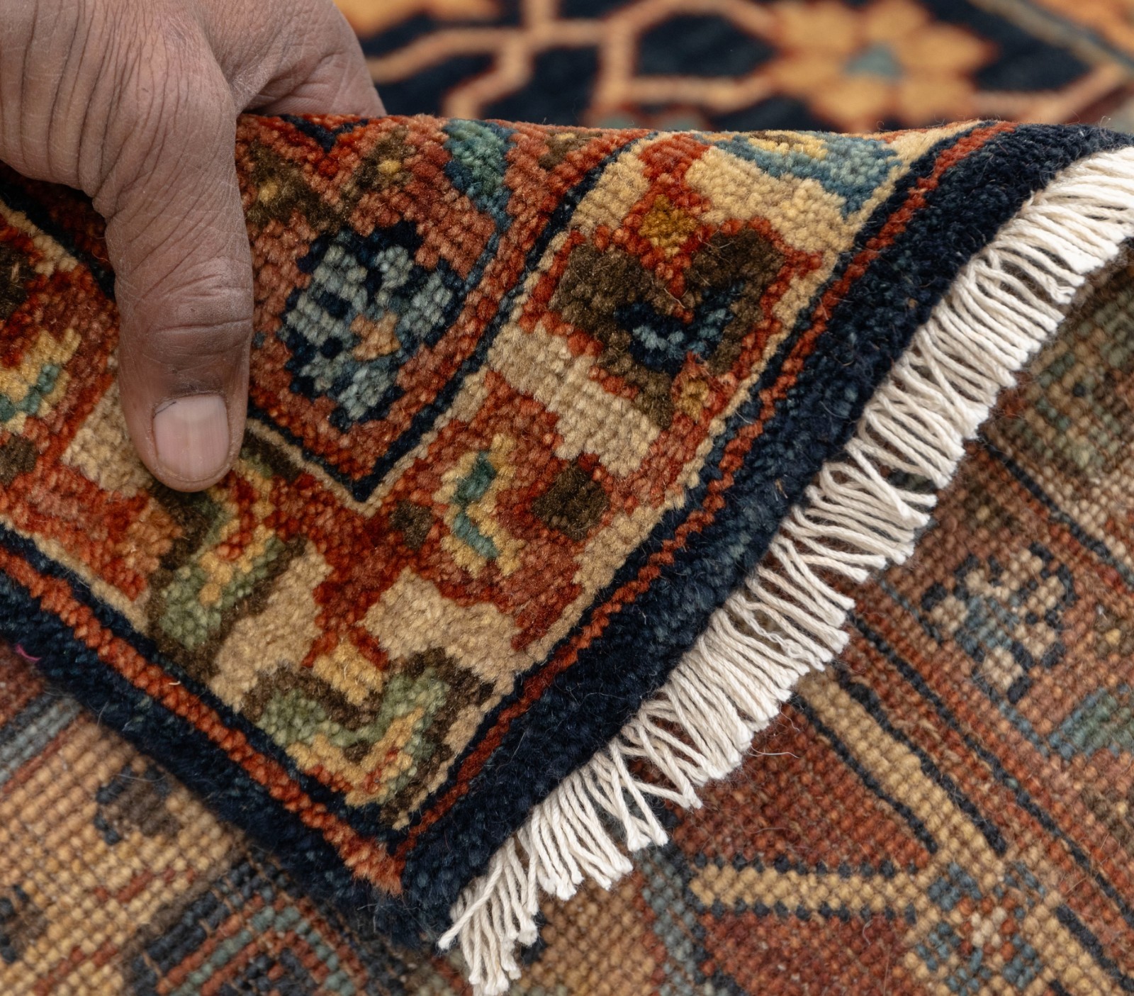 Navy Rust Vintage Persiann Retro Mahal Reproduction Fine Hand Knotted Wool Rug