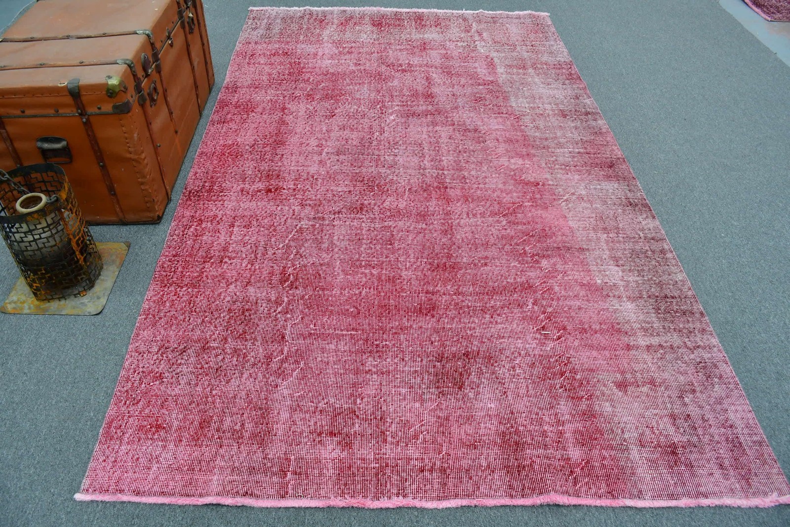 5,2×8,8 ft Turkish Rug, Red Camouflage Vintage Wool Rug