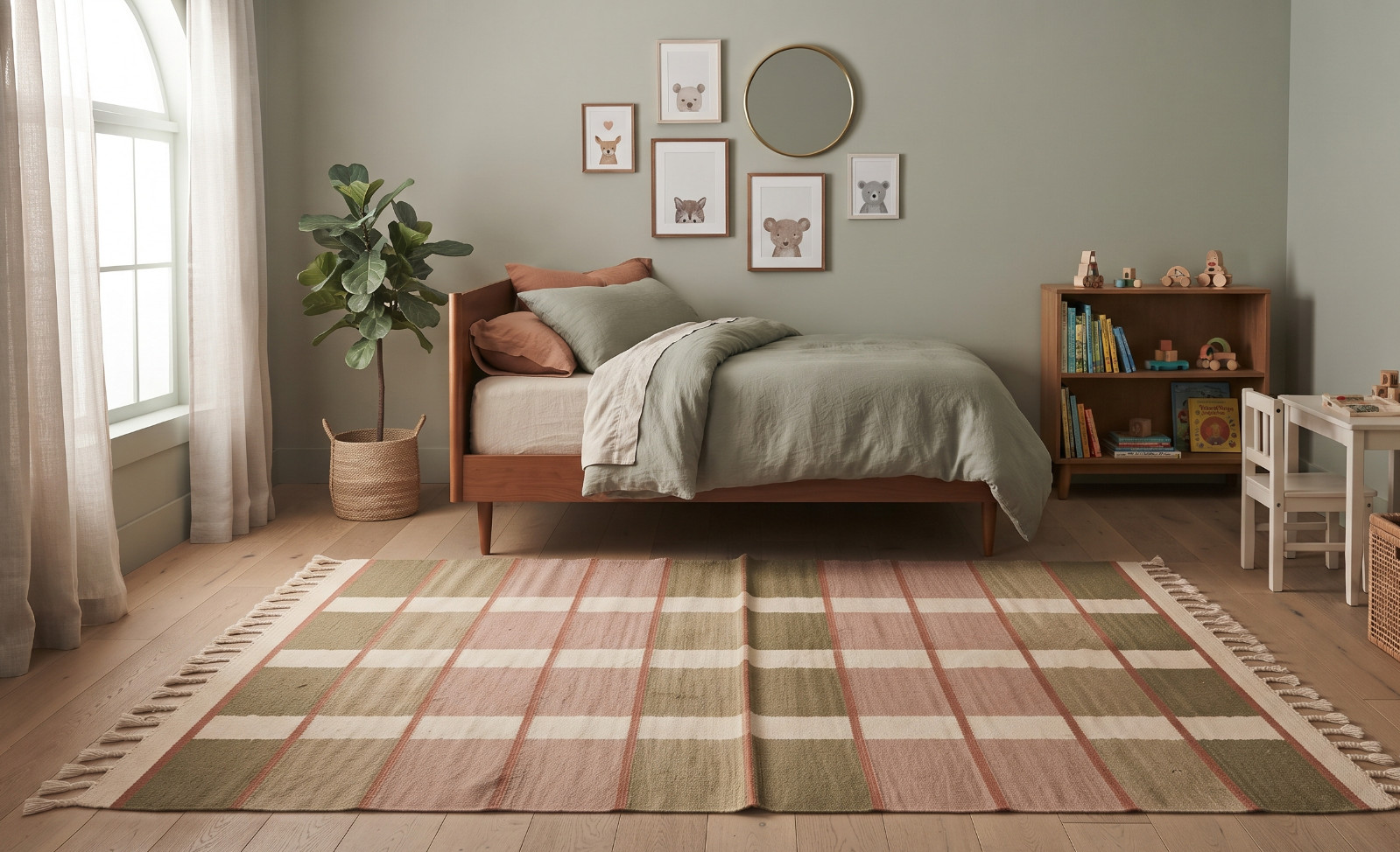 Swedish Vintage Scandinavian Burgundy Brown Striped Minimalist Flat weave Rug