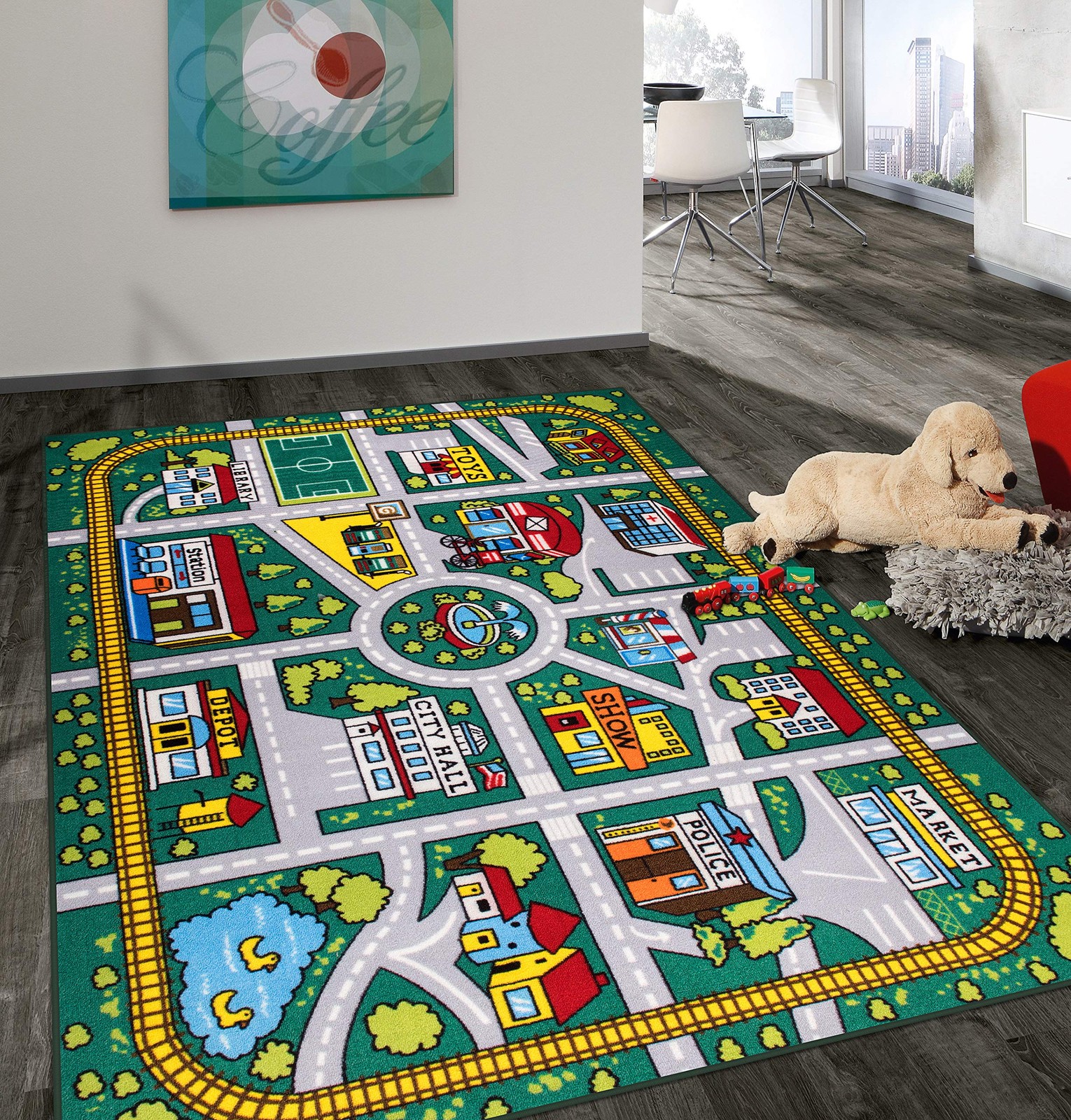 Kids Educational Learning City Life Road Non Skid (Non Slip) Area Rug 3’3″ x …