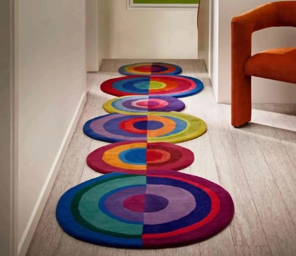 Rectangle design hand tufted multi color wool rug hand made for living room