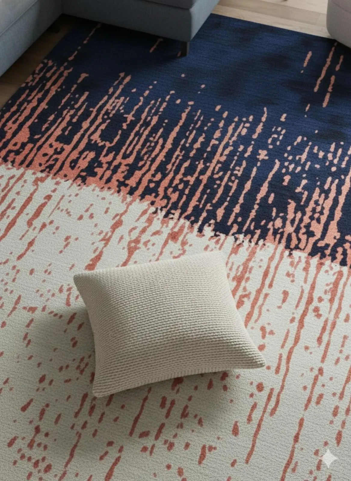 Blue and White Abstract Rug 9×10| Hand Tufted Modern Area Carpet For Living Room