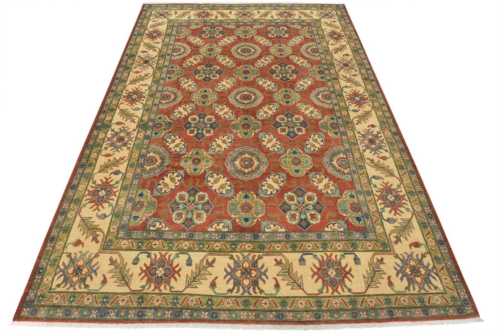 Kazak Rug 8’10” x 12’2” Red Wool Tribal All-Over Hand-Knotted Oriental Carpet