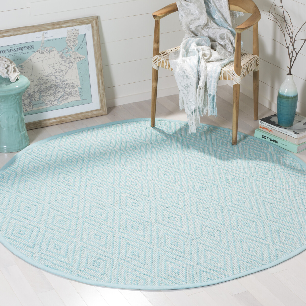 SAFAVIEH Montauk MTK811H Handwoven Turquoise / Ivory Rug