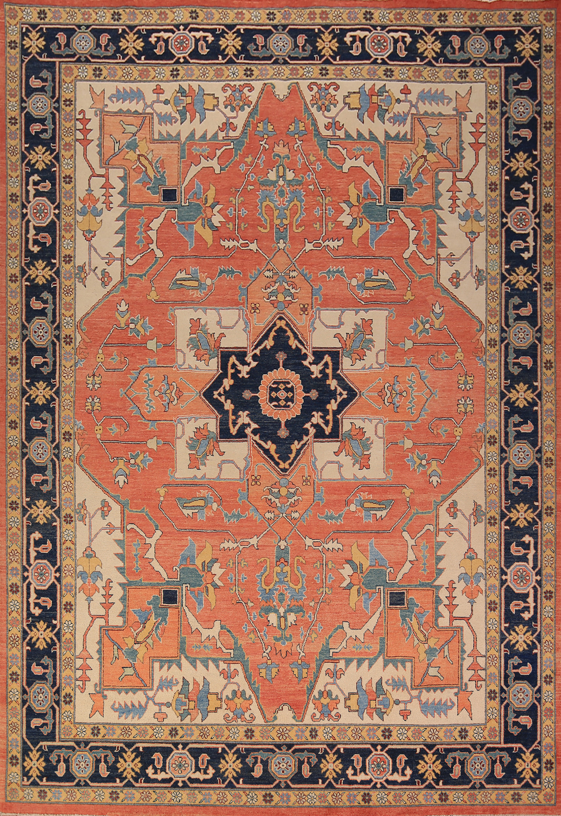 Rust Heriz Serapi Beauty Hand-made Oriental Living Room Carpet in Wool 9×11 ft