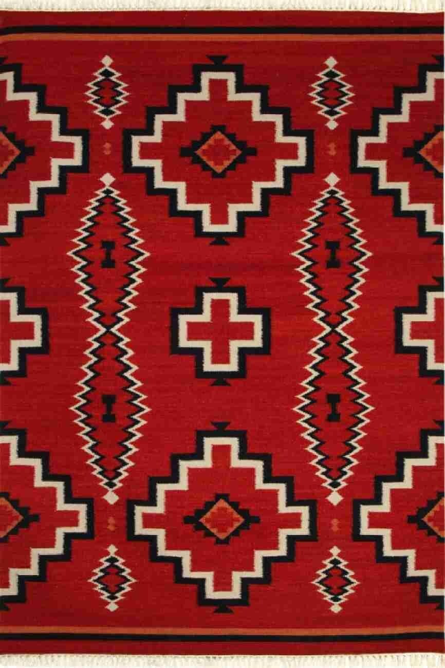 Southwest Navajo Kilim Wool Area Rug 6×9 ft Handwoven Native Boho Red Aztec Rug