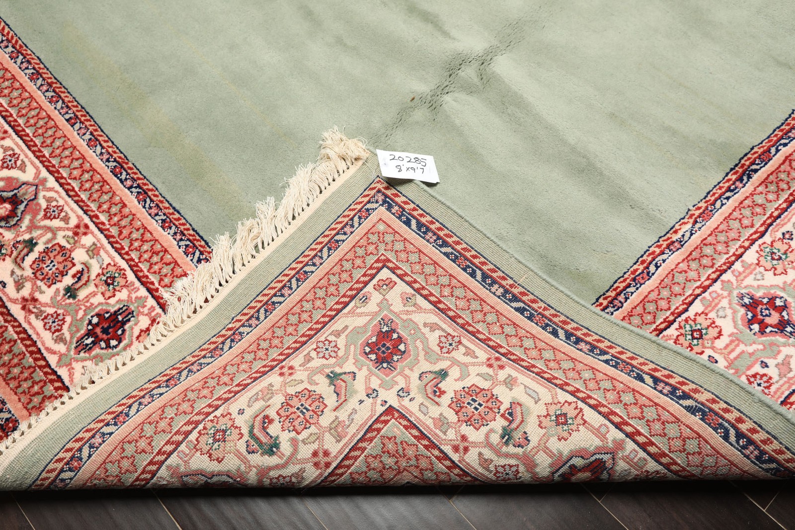 8’x9’7” Hand Knotted Wool Mint Indo Tabrizz Bordered Plush Pile Vintage Rug
