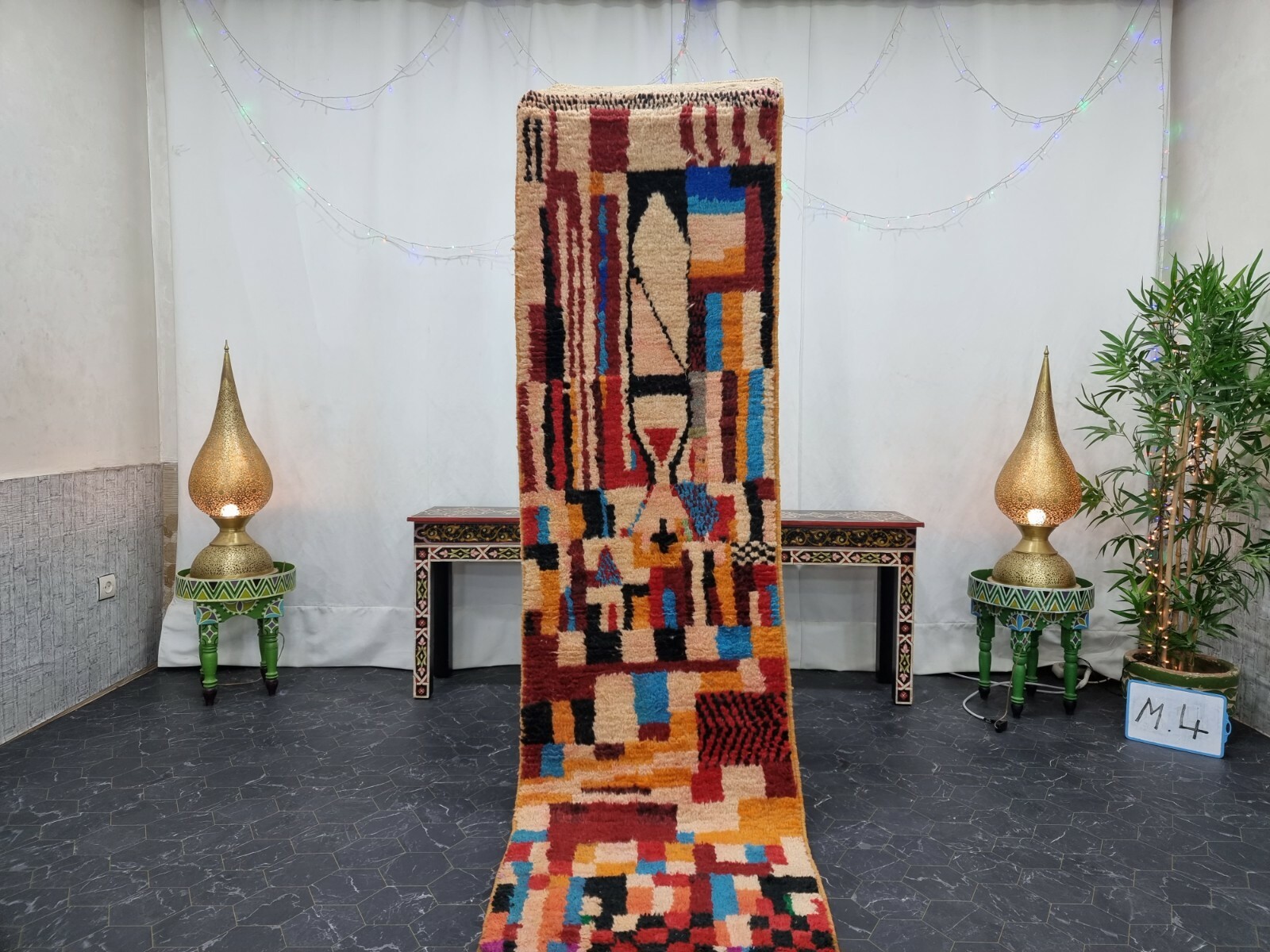 Moroccan Boujaad Handmade Rug 2’2”x11’4” Berber Abstract Orange Black Carpet