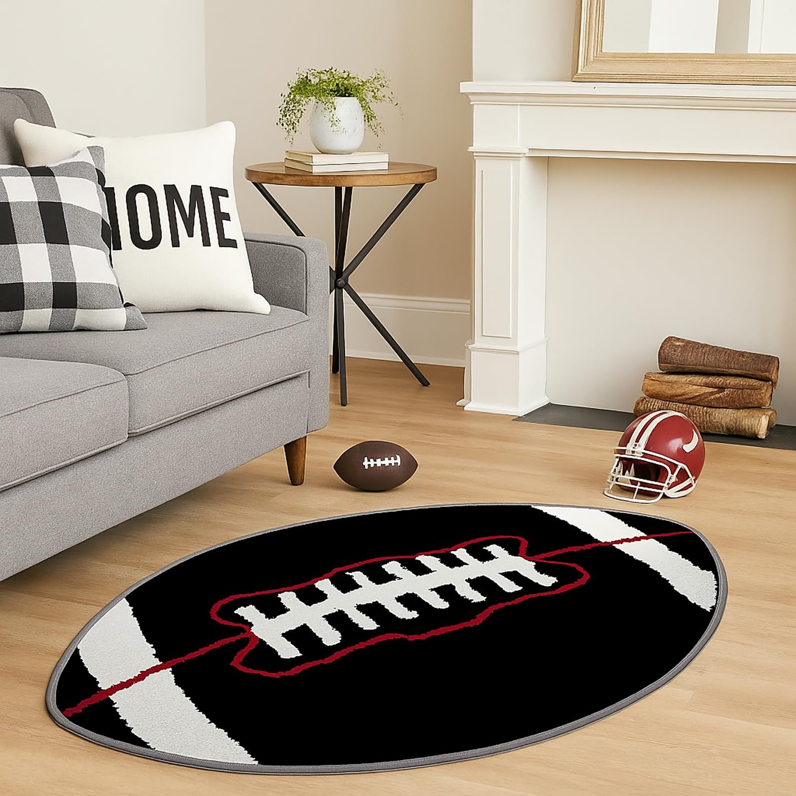 32×20 Inch Black Football Rug Cute Sports Area Soft Tufted Bath Mat Decor