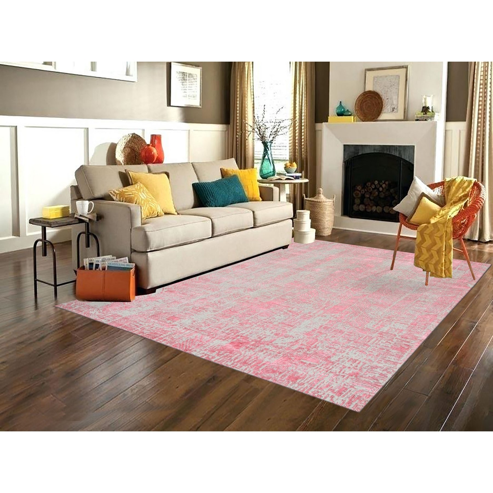 7’10″x10’1″ Wool And Plant Based Silk Erased Modern Design Handloomed Rug R62257