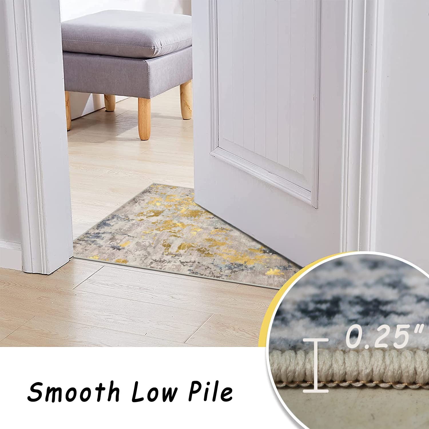 vivorug Round Rug 4ft Abstract Area 4′ (Round), Grey/Gold/Navy