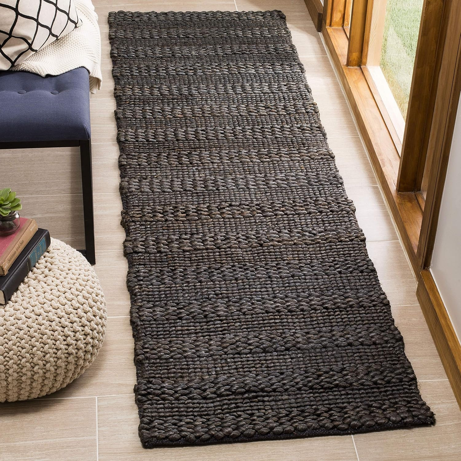 Handmade Charcoal Jute Accent Rug – 2’3″ x 4′ for Entryway & Living Room Decor
