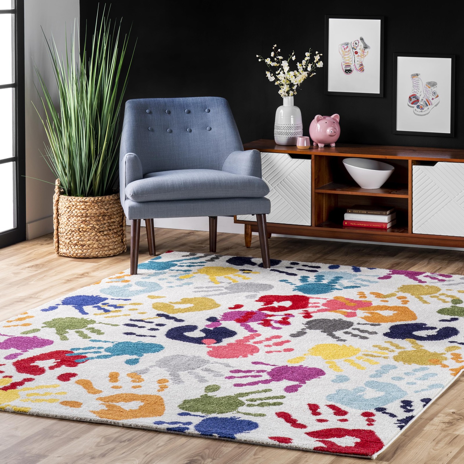 Kids Area Rug 3×5, 100% Polypropylene, Handprint Design – Kid & Pet Friendly