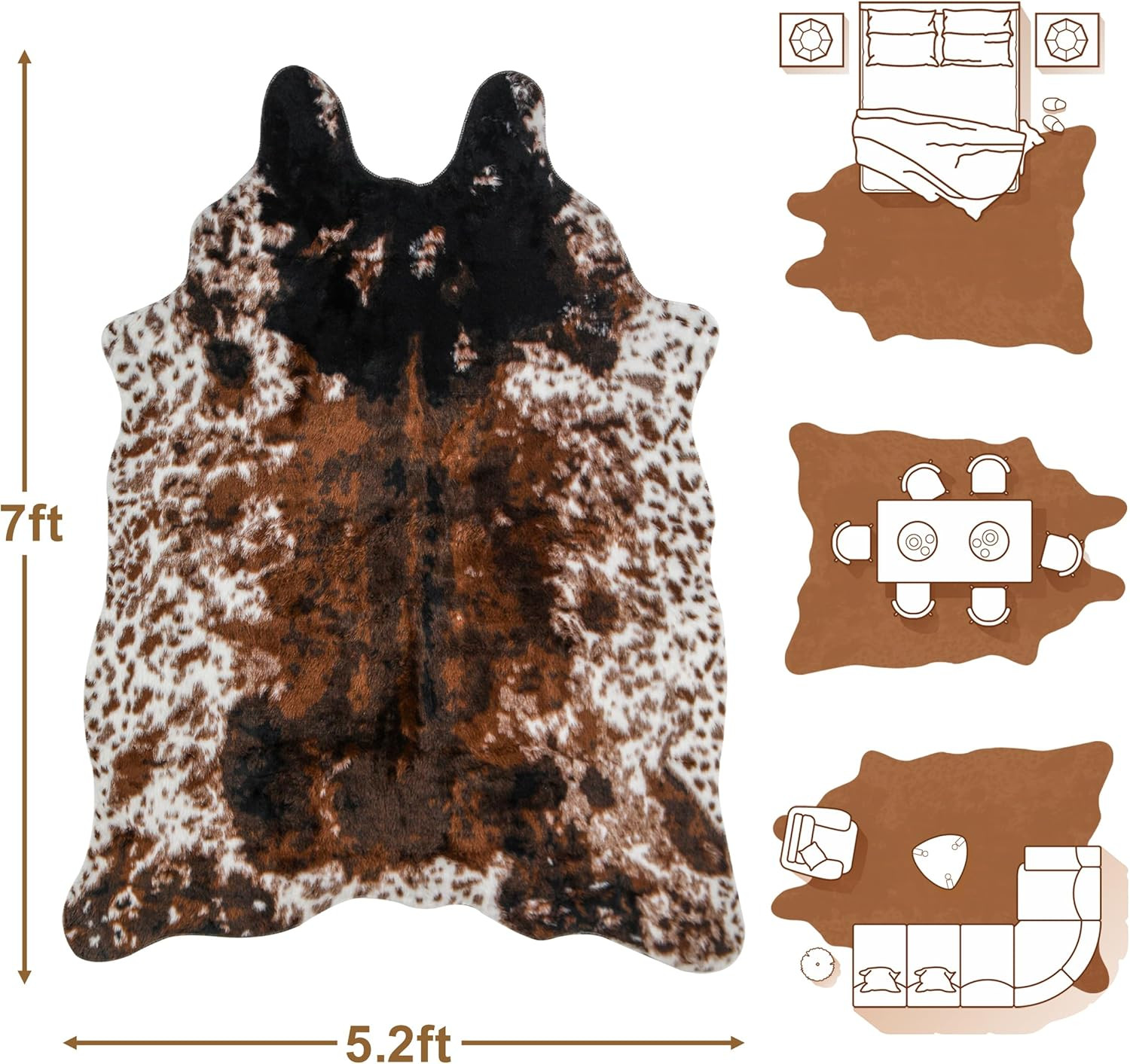 Cow Print Faux Cowhide Rug, Fluffy Fur 5.2X7 Feet Washable Cow Rugs for Living R