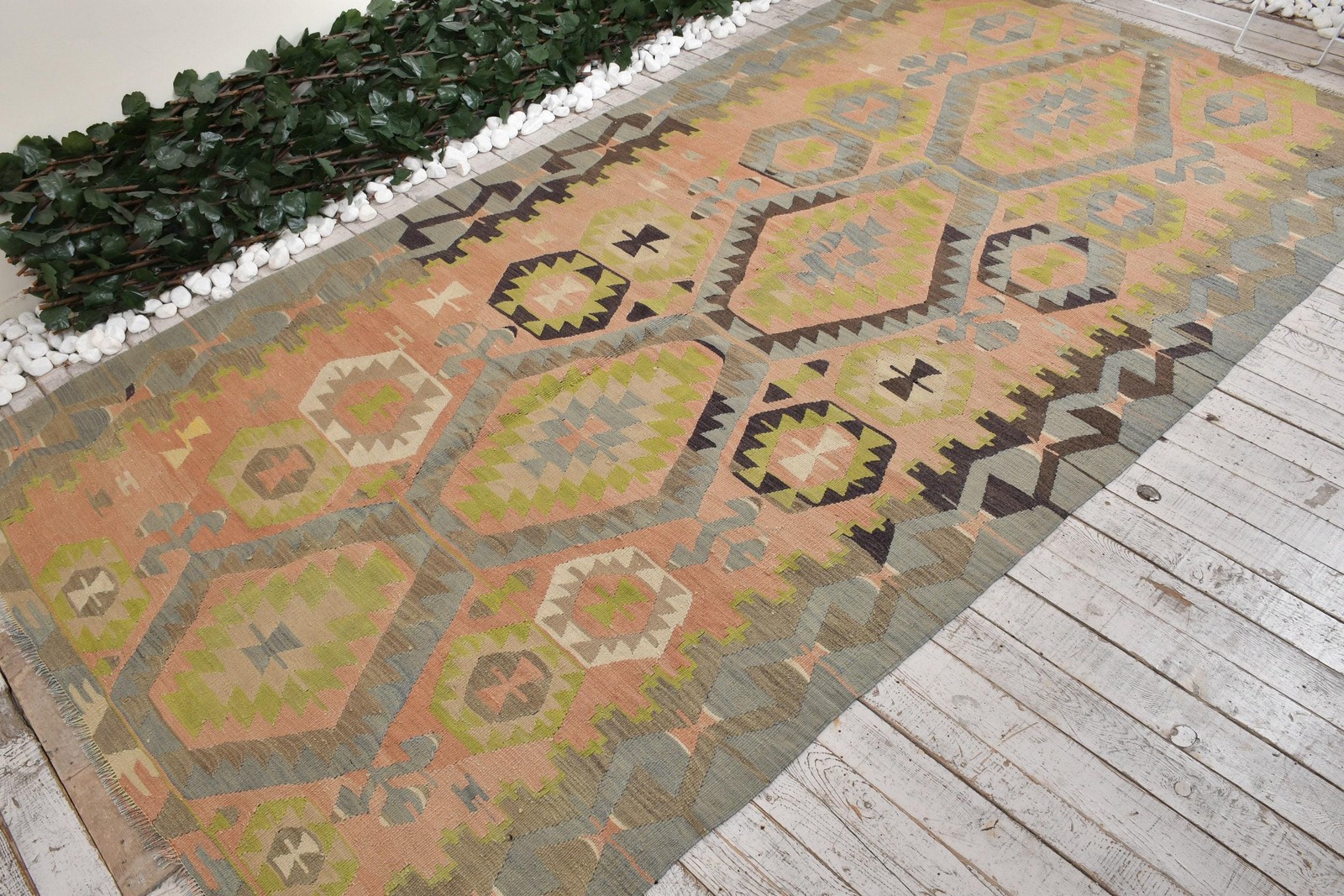 5,2×9,8 ft Vintage Rug, Turkish Large Rug, Orange Green Floral Rug