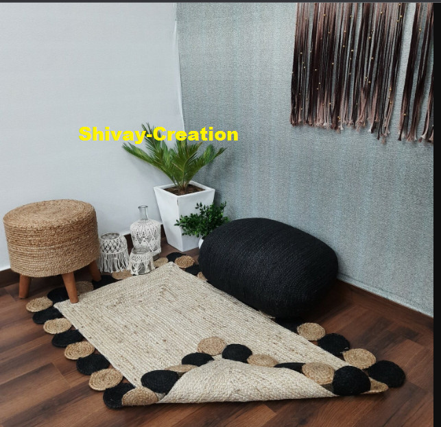 Rug 100% Natural Jute Braided Reversible Rug Hemp Carpet Modern Living Area Rug