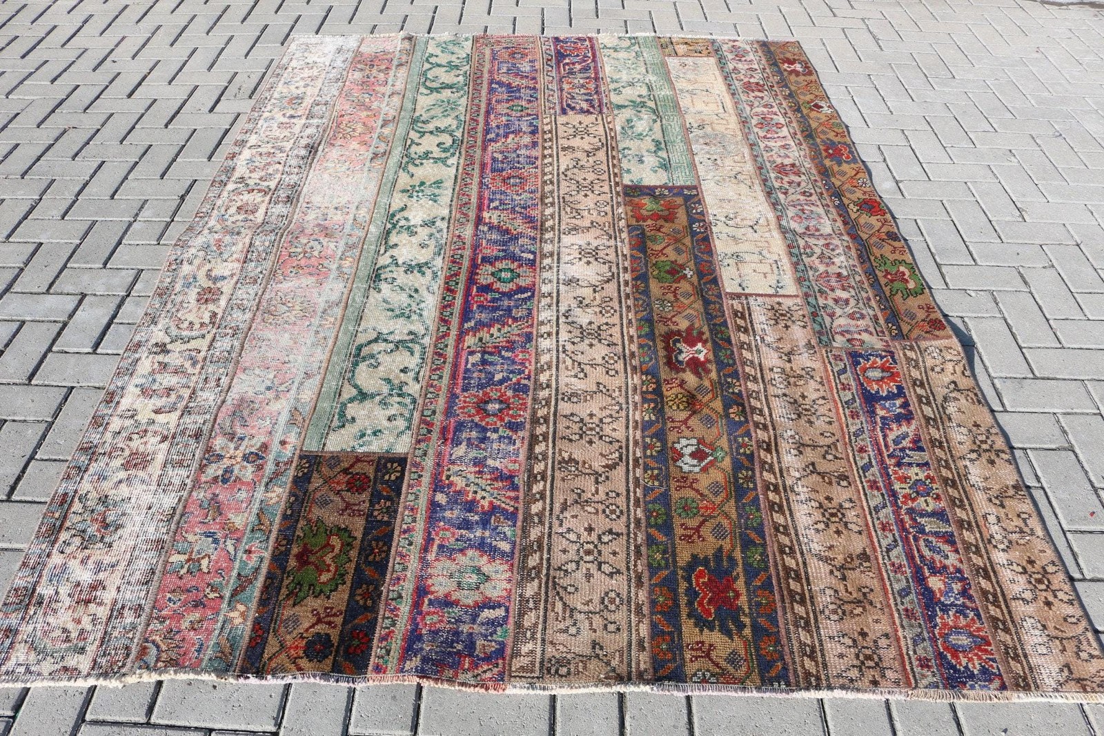 5,9×8,1 ft Rug, Large Vintage Rug, Blue Animal Print Rug