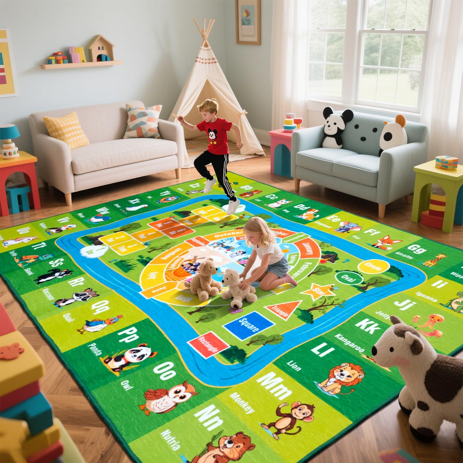 ABC Rug 8’x 10′ Educational Learning Play Mat with Alphabet Animals & Numbers