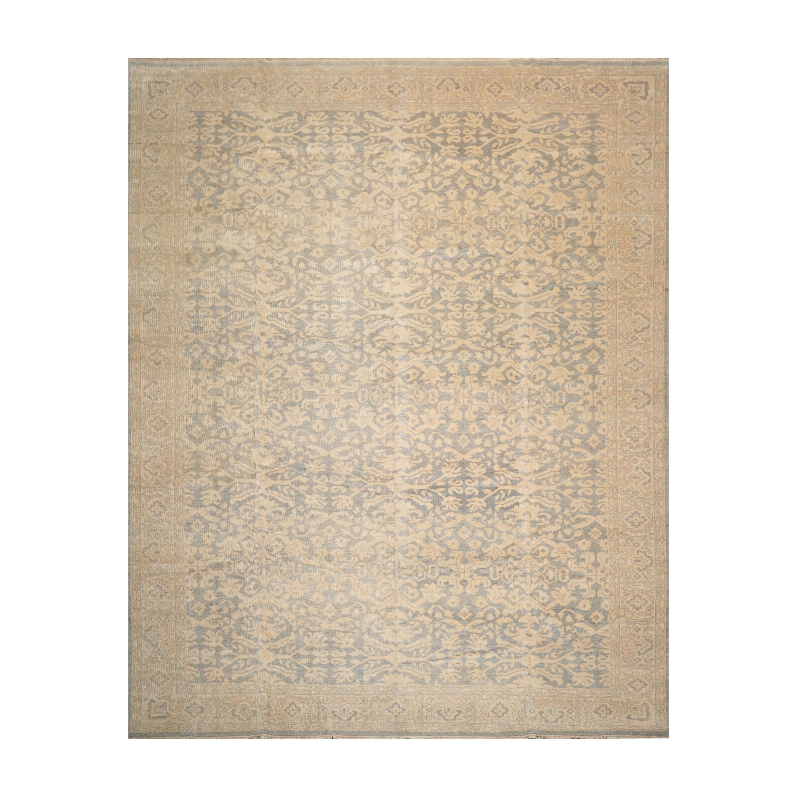 10′ x14′ Hand Knotted Wool Antique Reproduction Erased Pattern Area Rug Beige