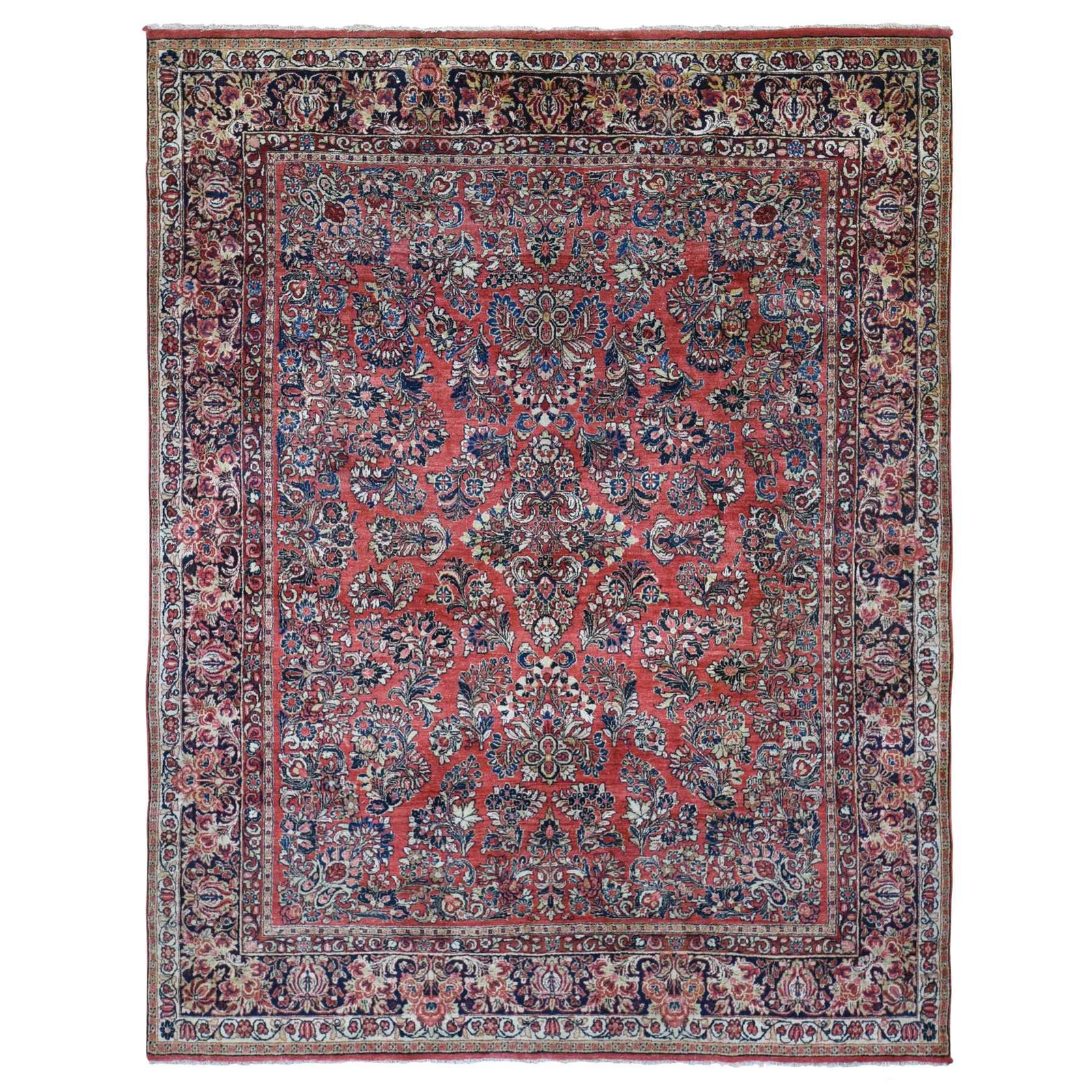 7’10″x9’10” Red Farsian Saroogh Soft Wool Hand Knotted Full Pile Rug R80064